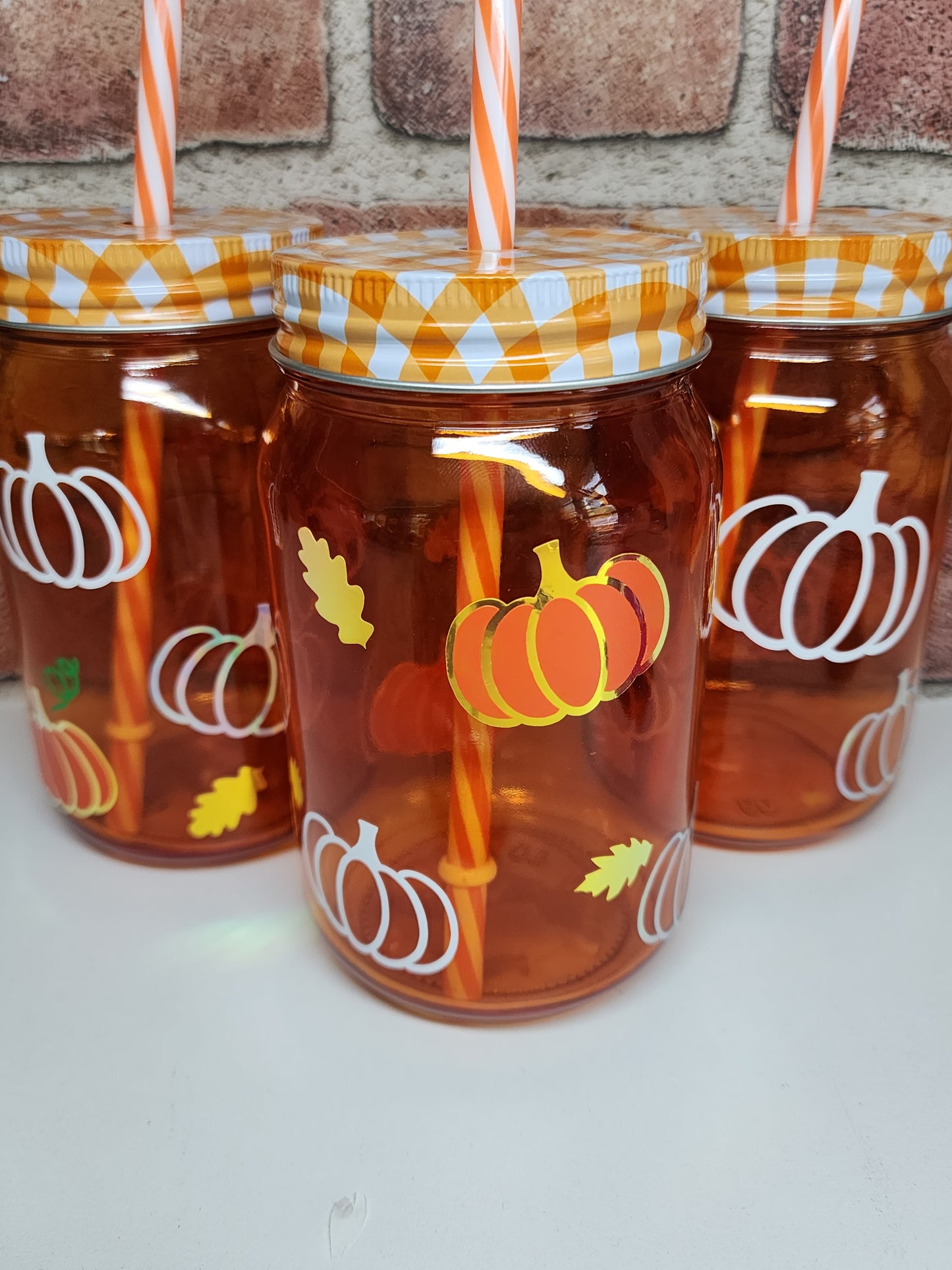 Pumpkin Fall Vibes. Orange Mason Style jar.