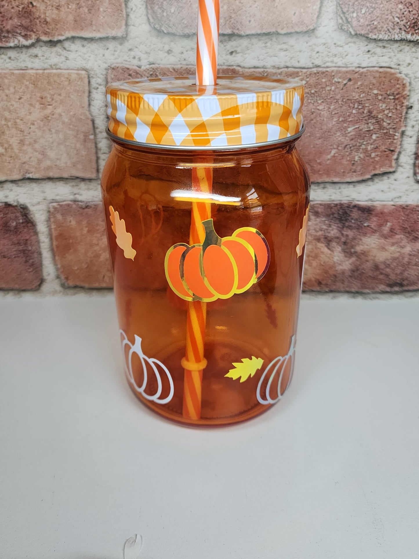 Pumpkin Fall Vibes. Orange Mason Style jar.