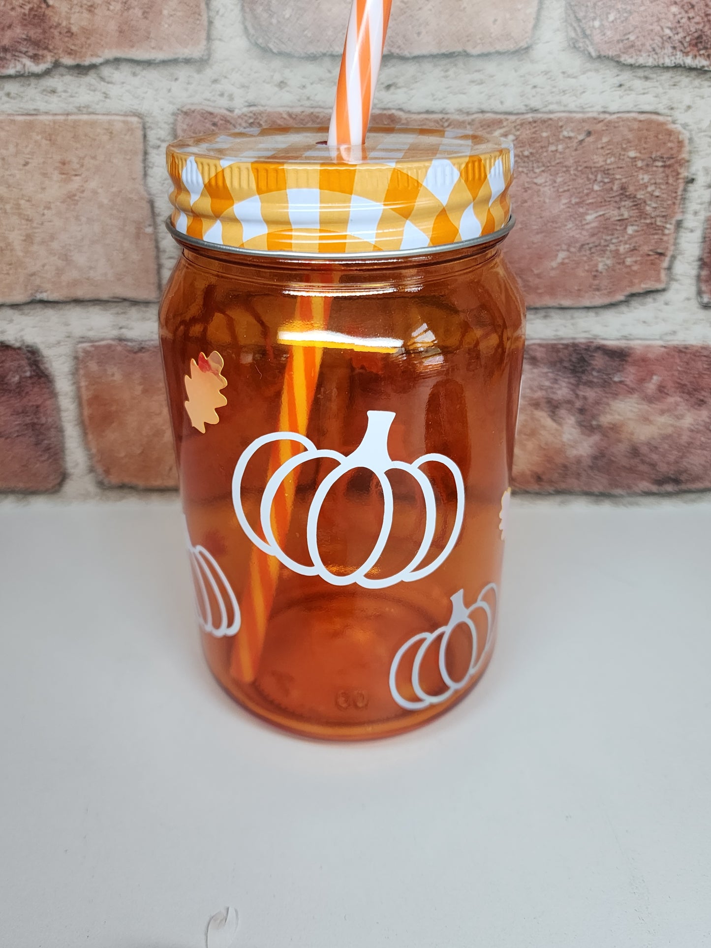 Pumpkin Fall Vibes. Orange Mason Style jar.