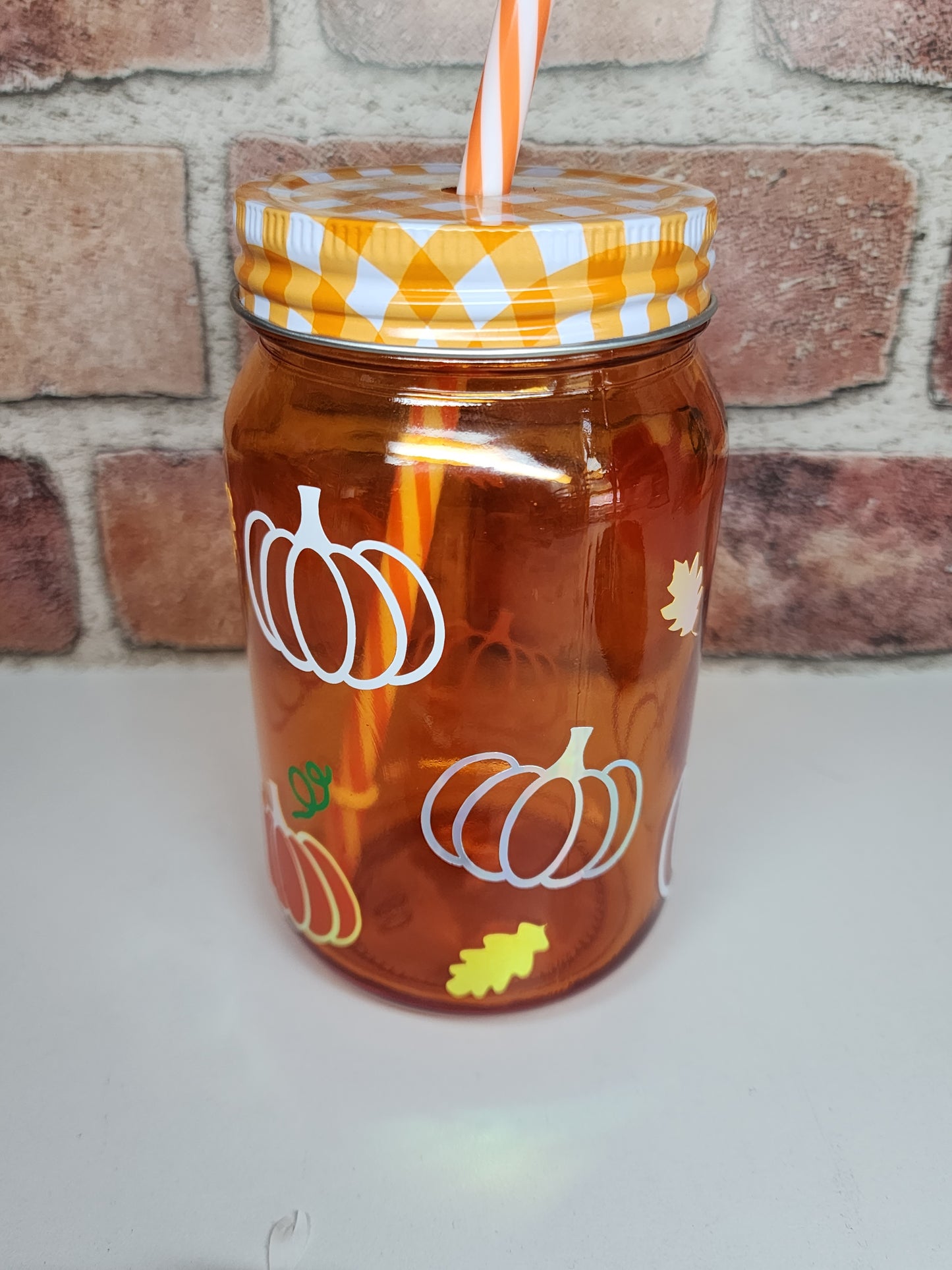 Pumpkin Fall Vibes. Orange Mason Style jar.