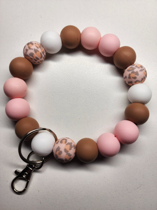 Pink Leopard Silicone Beaded Key ring