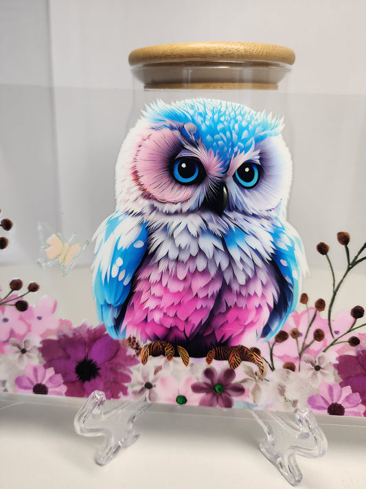 Cute Owl Fluffy | 16 Oz Glass Can